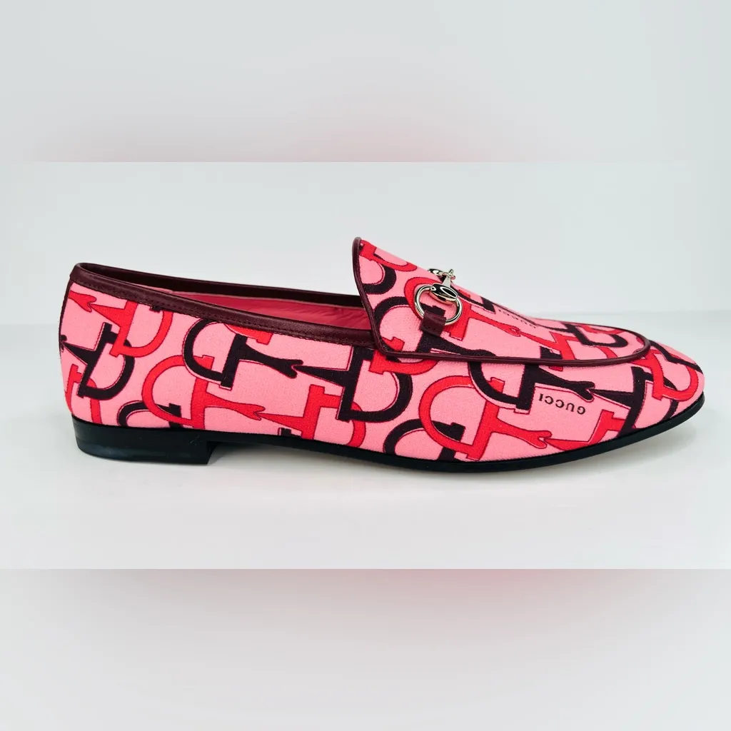Gucci Jordaan Horsebit Logo Print Pink Fabric Flat Barbie Loafers Size EU 40 - Image 4