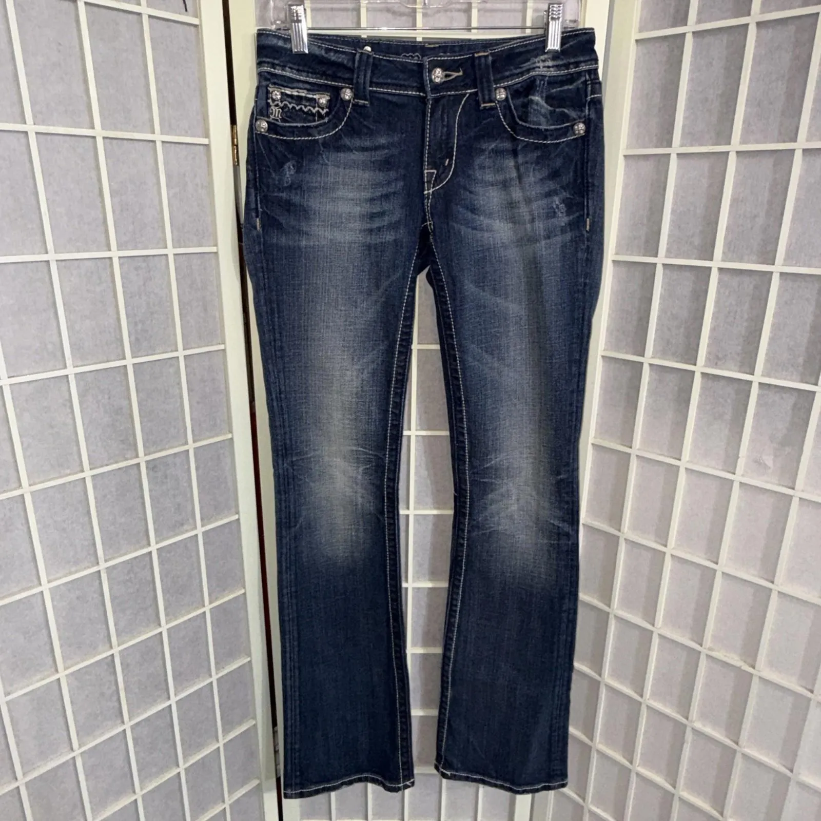 Miss Me Boot Embellished Studded Denim Equestrian Western Preppy Jeans 27x33 - Image 15