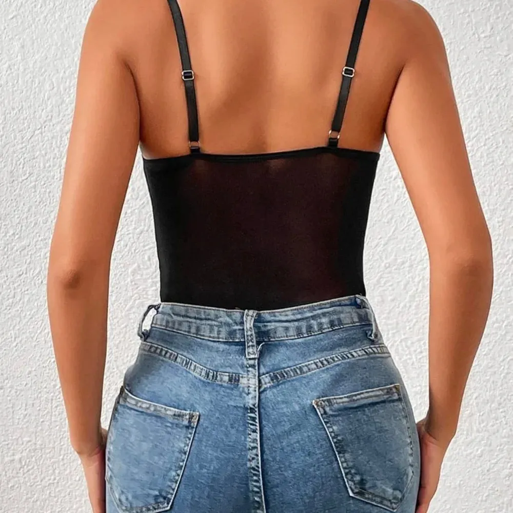 NWOT Floral Lace Sheer Mesh Corset Bodysuit Spaghetti Strap Cami Top Size L - Image 3