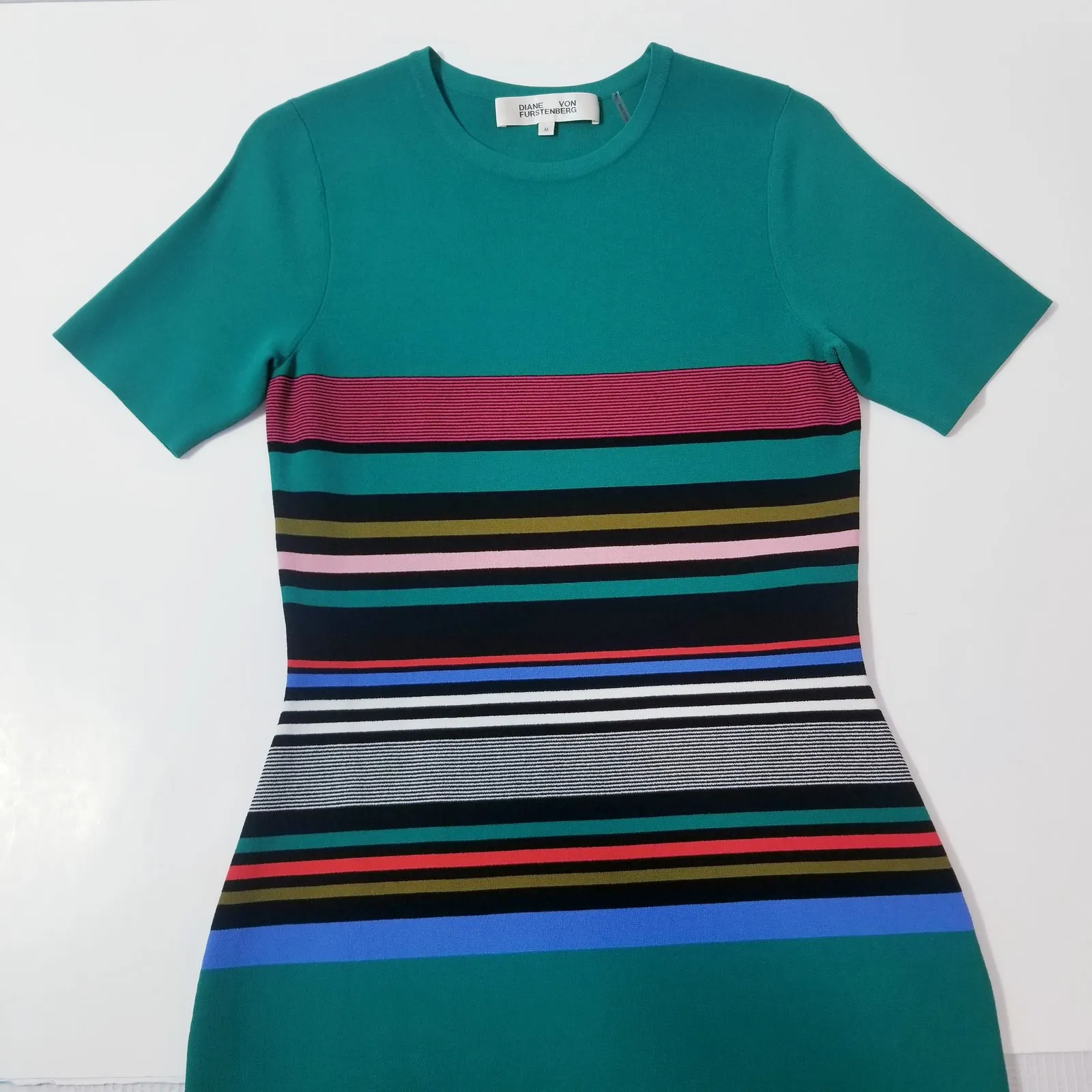 Diane Von Furstenberg Knit Striped Bodycon Midi Dress Crewneck Short Sleeves - Image 10