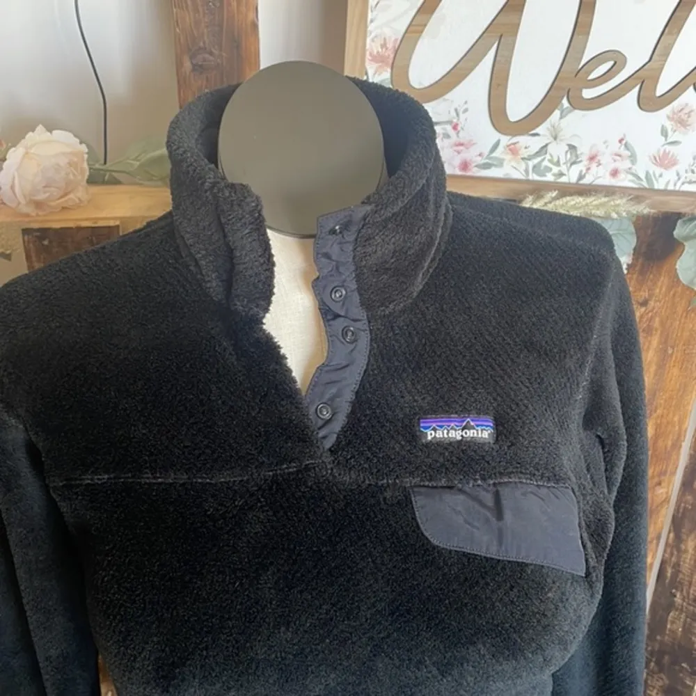 Patagonia Synchilla Pullover fleece black quarter snap T Sweater Women top Sz XL - Image 8