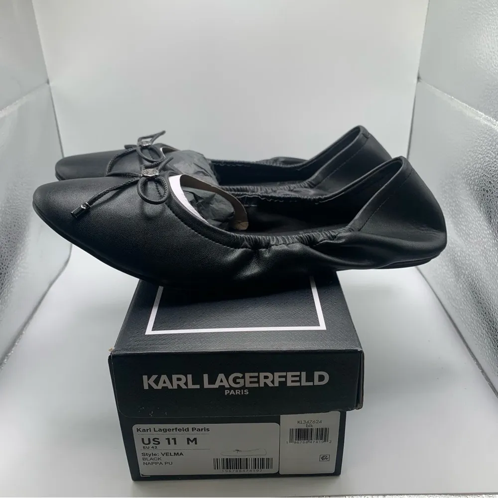 NWB Karl Lagerfeld Paris Velma Ballet Flat black leather bow size US 11M EU 42 - Image 8