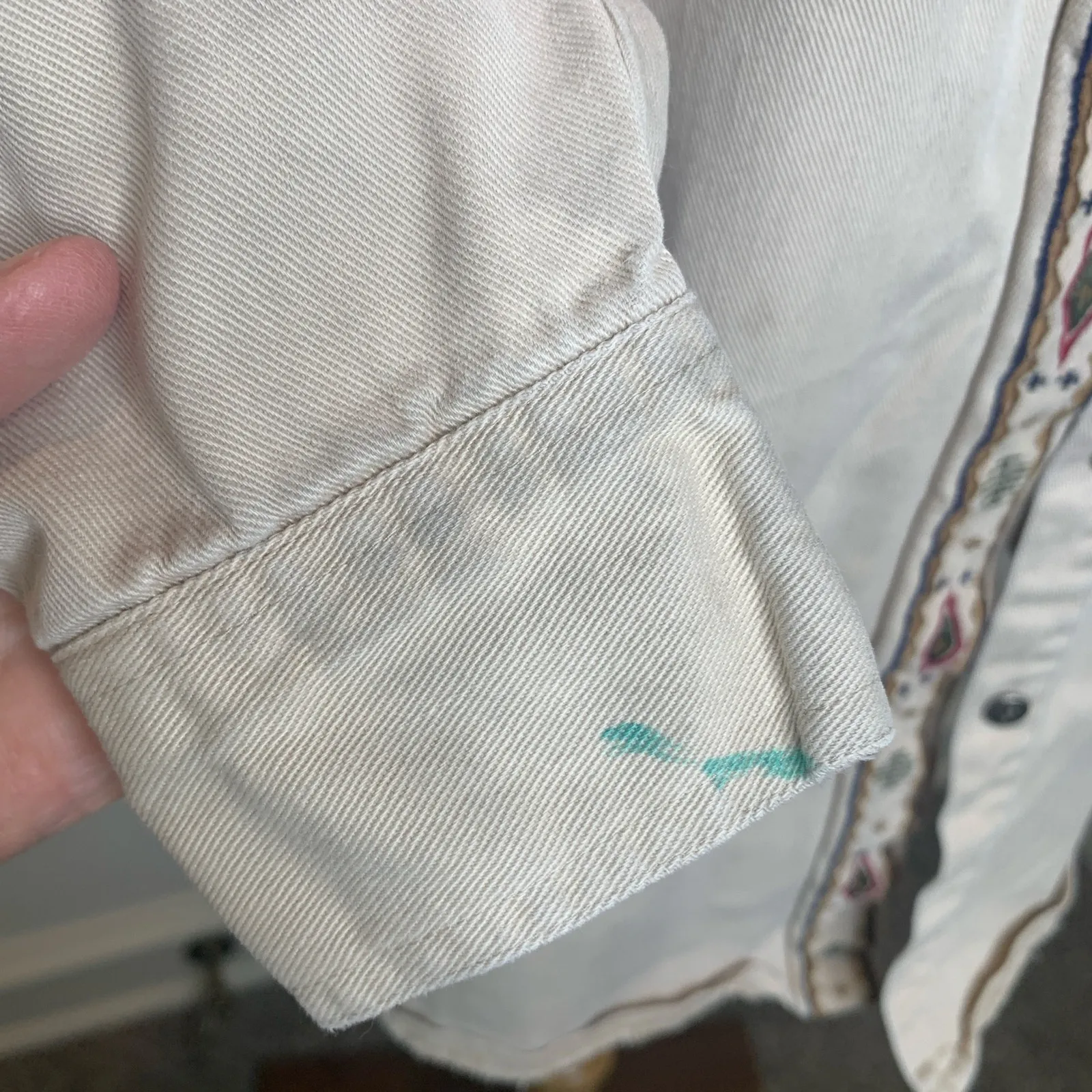 Vintage Aztec Button Up Shirt Sz Medium Heavy Fabric Tan - Image 14