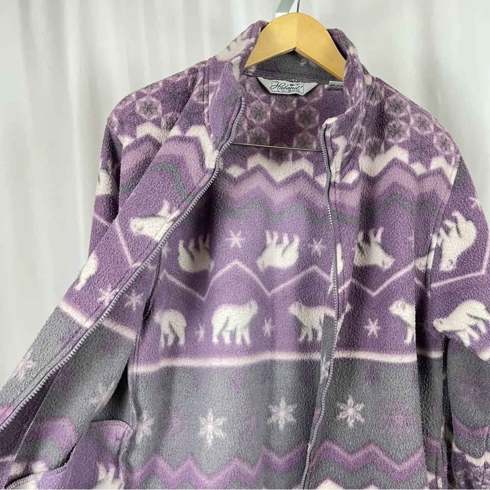 Haband 80s Vintage Fleece Medium Polar Bear Snowflake Warm Jacket Alaska Outdoor Purple - Image 7