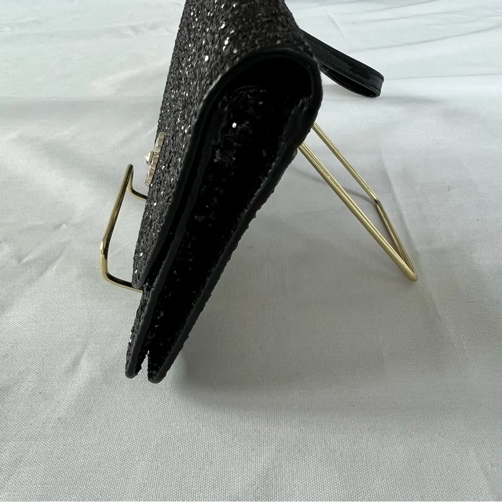 Kate Spade New York Purse Black Glitter Odette Wristlet Detachable Strap Wallet - Image 3