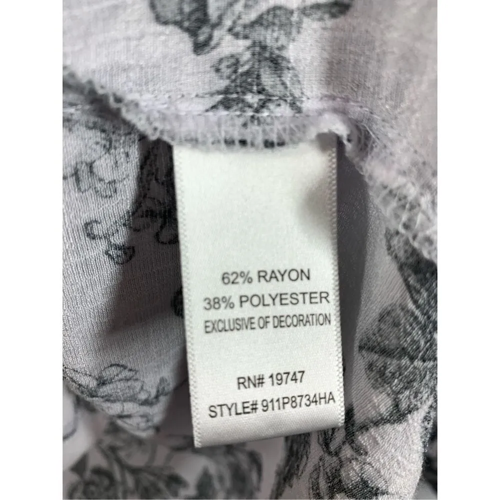 Counterparts Women's Floral Print Tie Front Peasant Blouse White Black Medium - Image 9