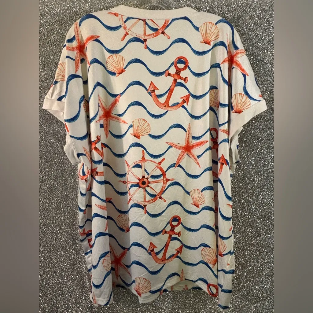 Anchor and seashell print blouse size 5XL • cute for a cruise or beach vacation - Image 3