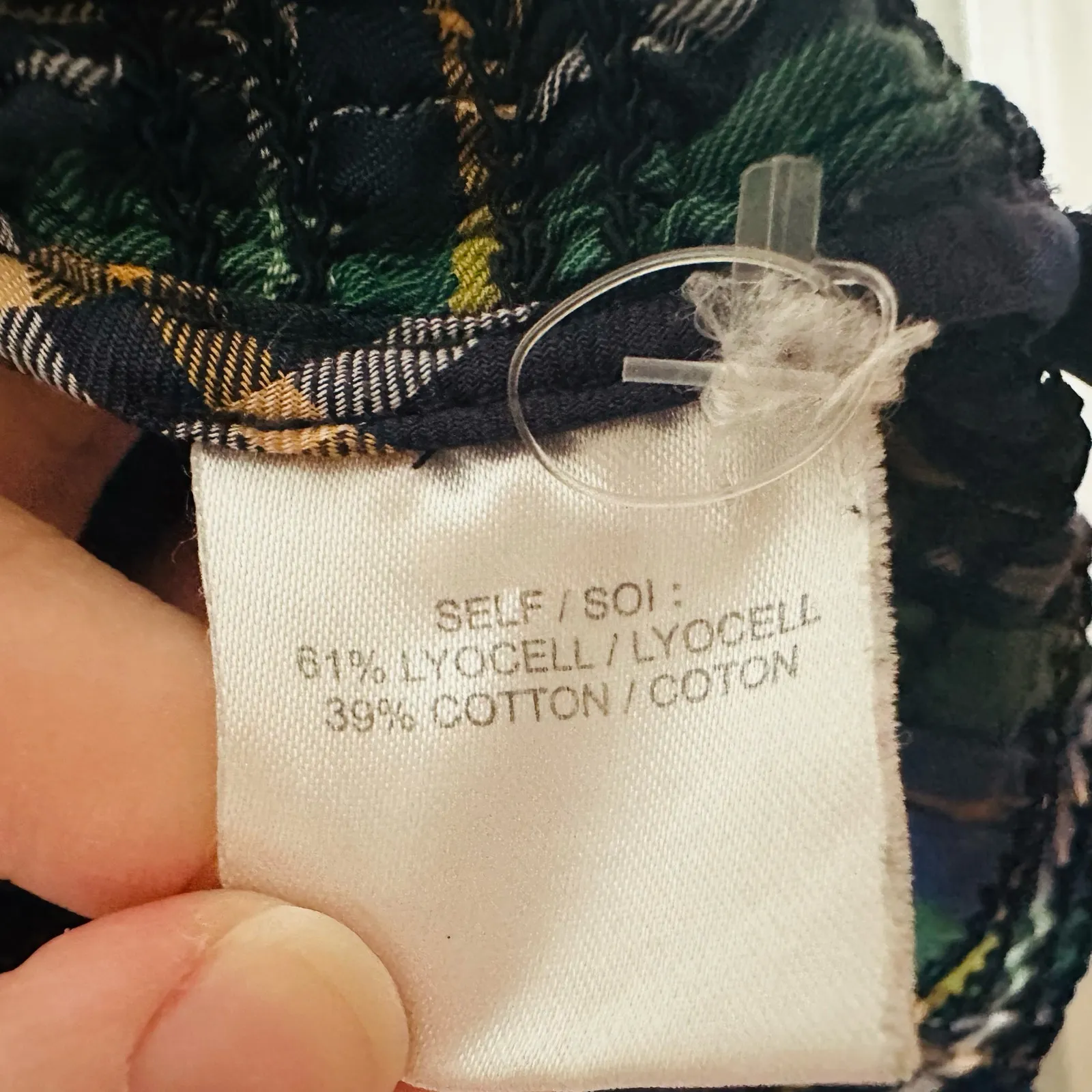 TANYA TAYLOR Blue Green Plaid Smocked Keyhole Back Long Sleeve Crop Top Size S - Image 8