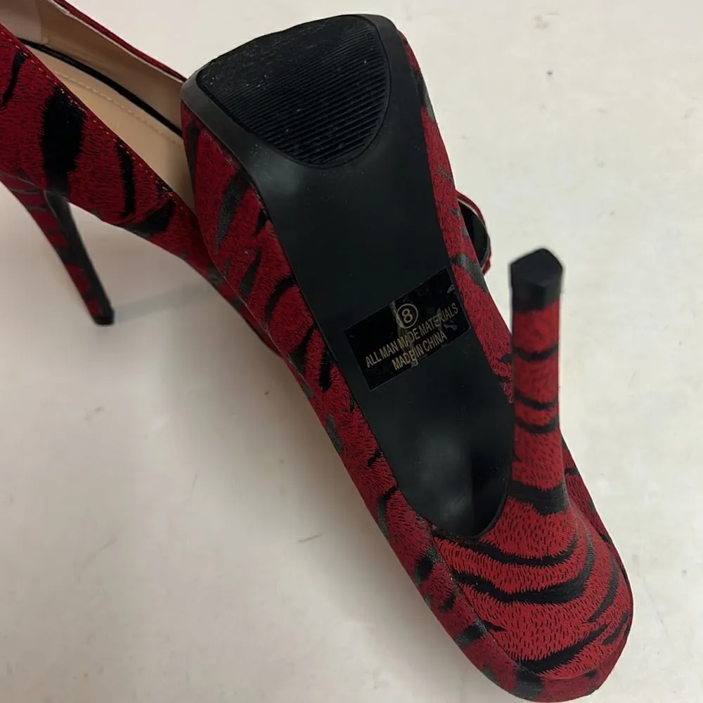 LILIANA Tiger Print peep toe platform stiletto heels, size 8 D17 - Image 8