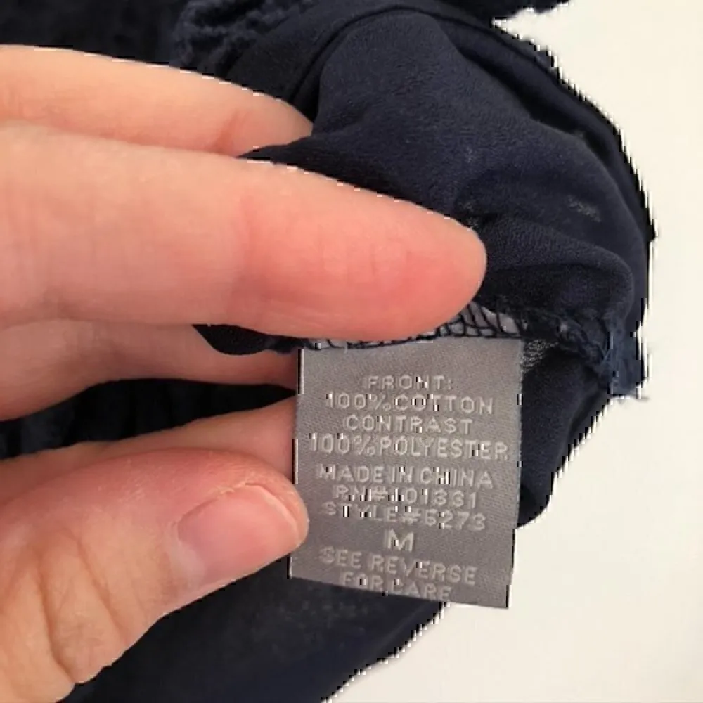 CHARLOTTE RUSSE Navy Floral Lace Mixed Media Material Crop Top Blouse JUNIORS M - Image 6