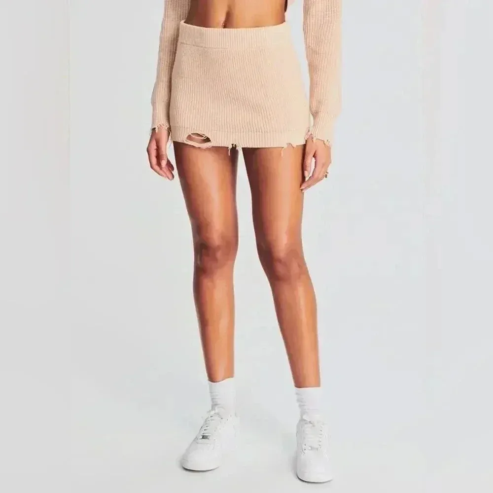 SER.O.YA Retrofête Alora Ribbed Knit Mini Skirt Cappuccino XS NWT - Image 3