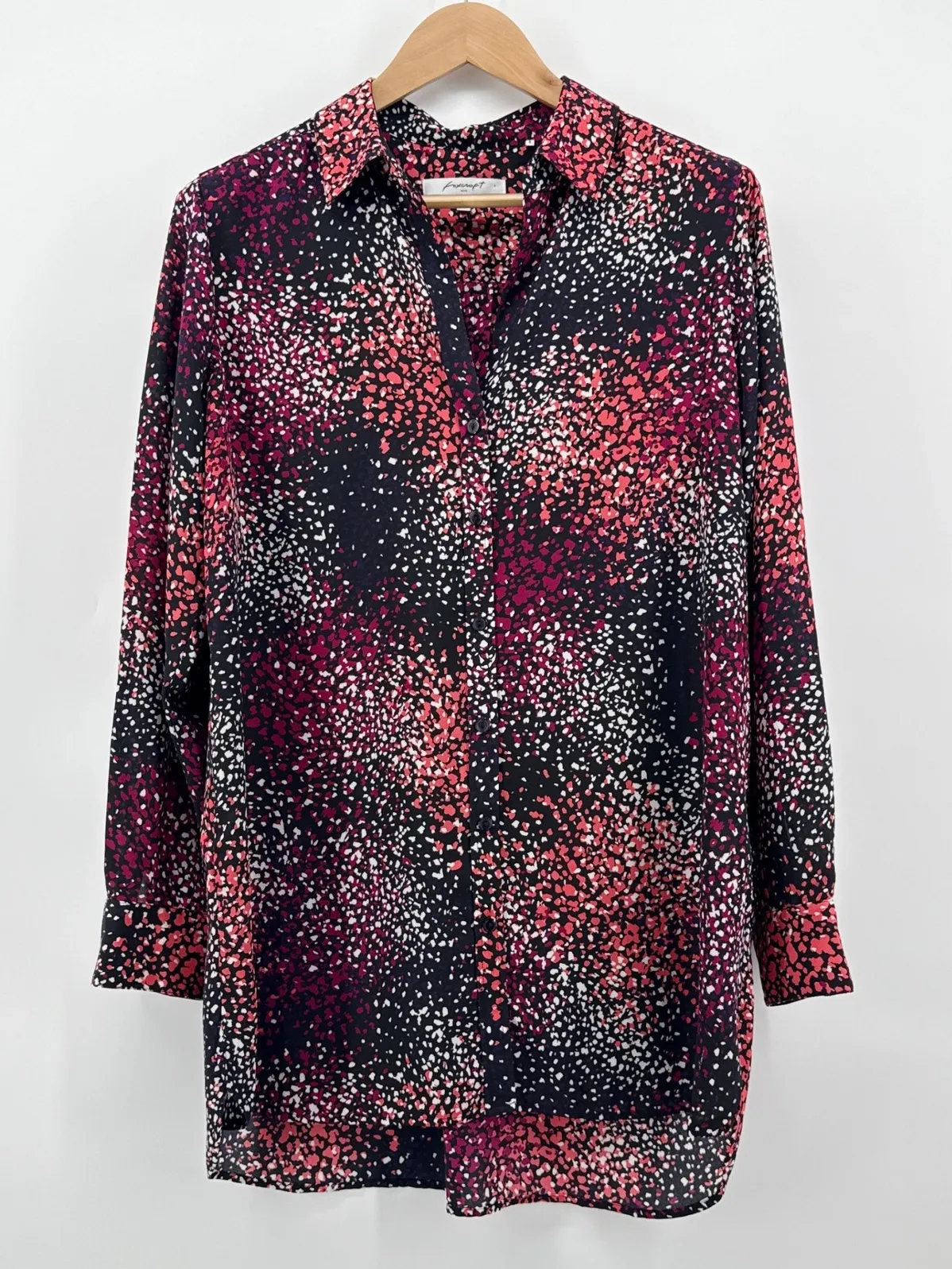 Foxcroft NYC Women's Black Speckled Print Button Down Shirt Size 14 Hi-Lo Office - Image 1