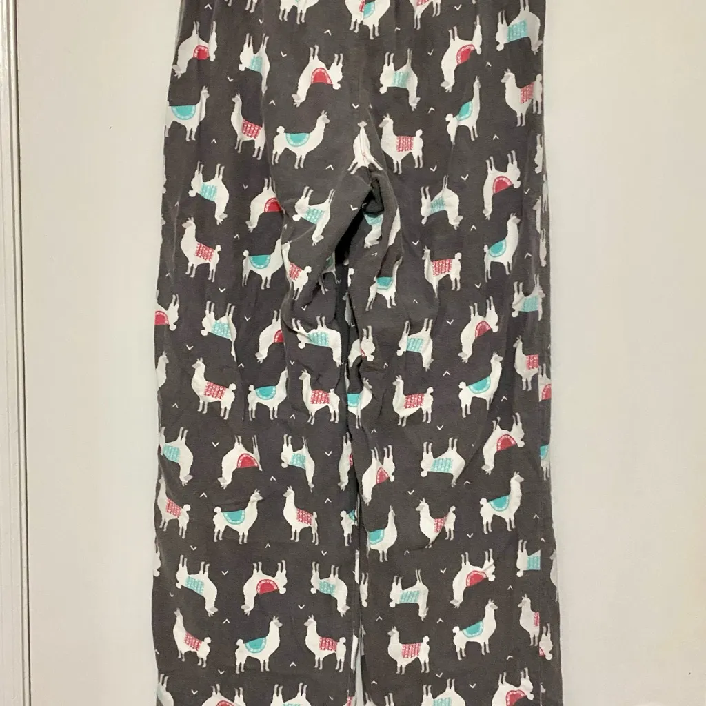 Flannel Pajama Bottoms - Gray with Pink and Green Llama Print - Image 3