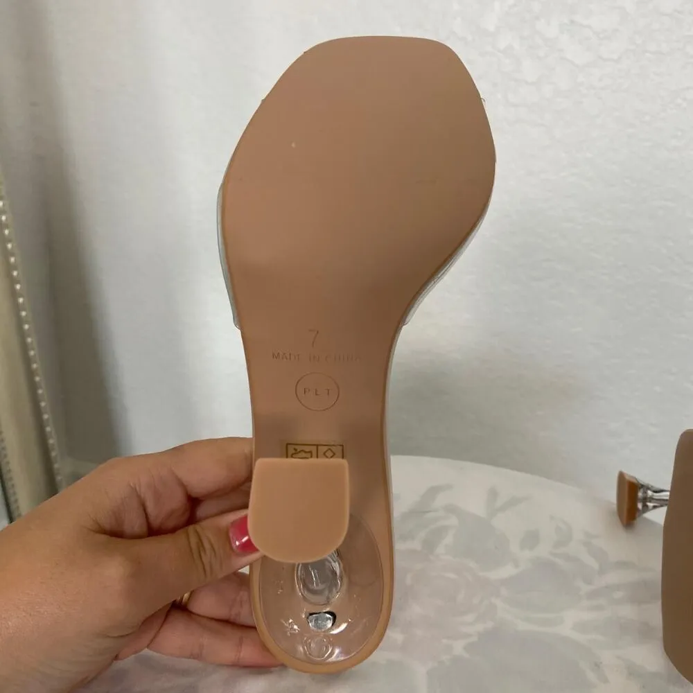 Prettylittlething PLT new Clear Heel Block Mules Stiletto Kitten Heel Sandals 9 - Image 7