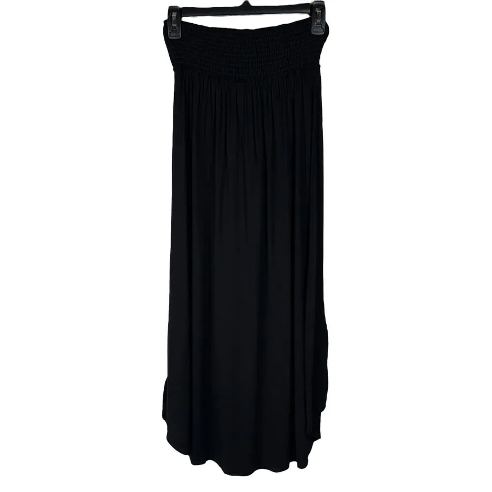 Free People Beach X-Small Hi-Low Maxi Skirt Smocked Waist Front Slit Stretch - Image 4