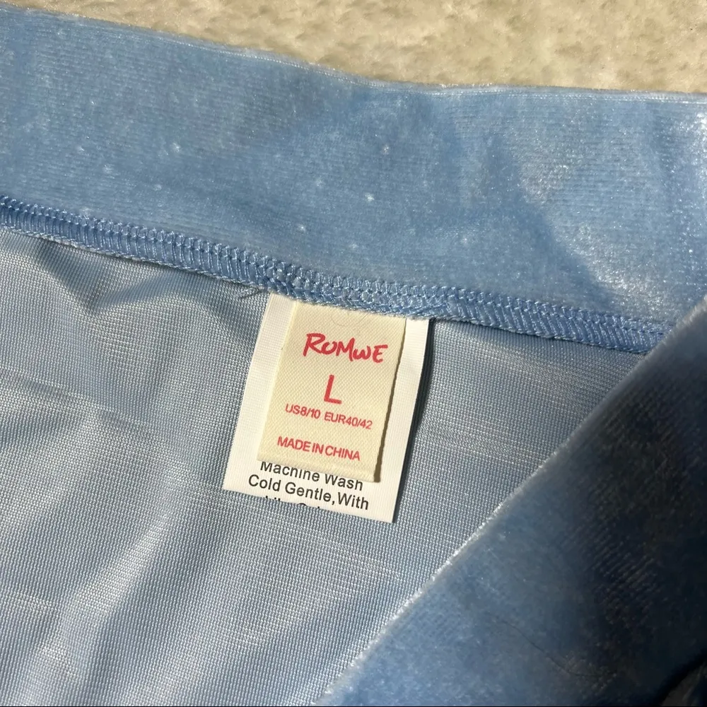 Romwe Light Blue Velvet Butterfly Mini Skirt - Image 11