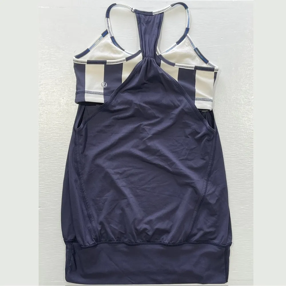 No Limits Layered Sports Bra Loose Fit Tank Top Cadet Blue Stripe Sz 4 - Image 15