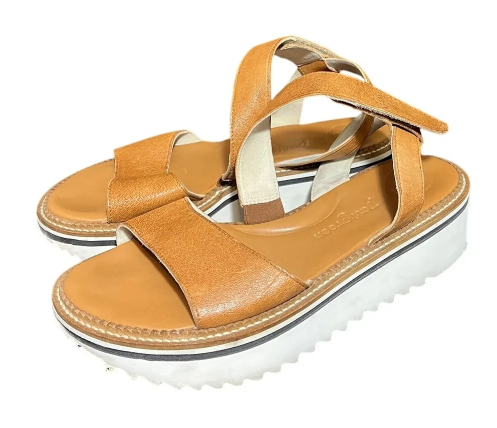 Paul Green Dede Platform Slingback Sandal Brown Tan Leather Womens UK 4.5 US 7 - Image 1