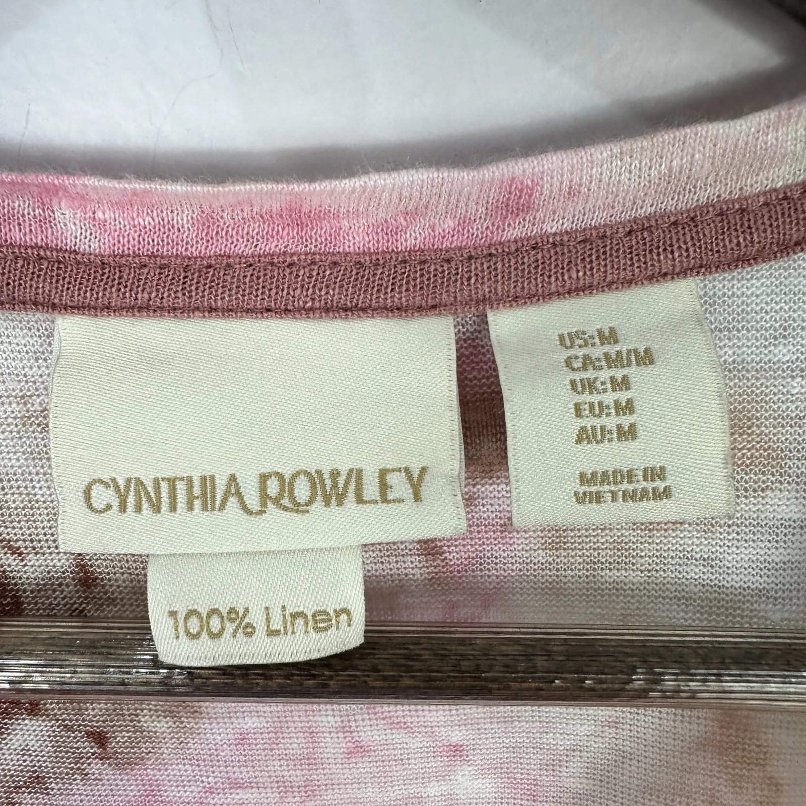 Cynthia Rowley Linen Top M Pink Brown Tie Dye Boho Artsy Resort Coastal Chic - Image 2