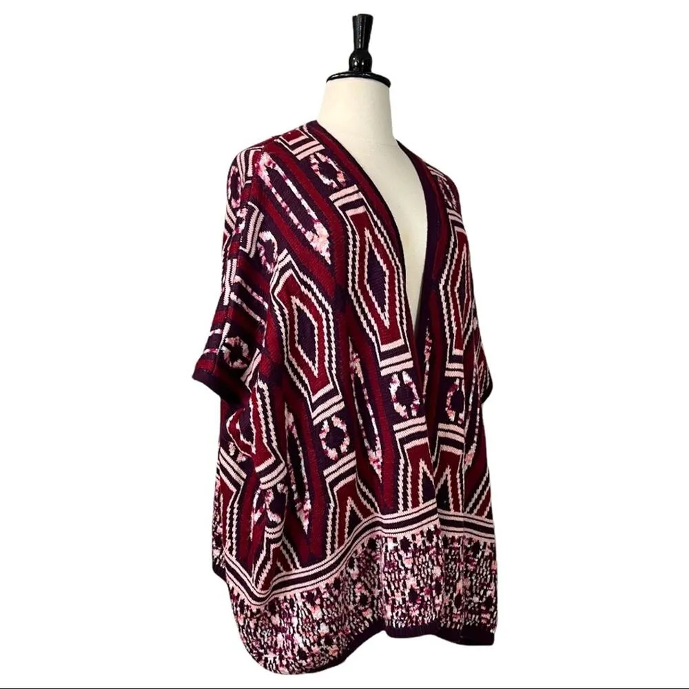 Mossimo Women's Burgundy Pink Geo Open Front Dolman Sleeve Sweater Size L/XL - Image 2