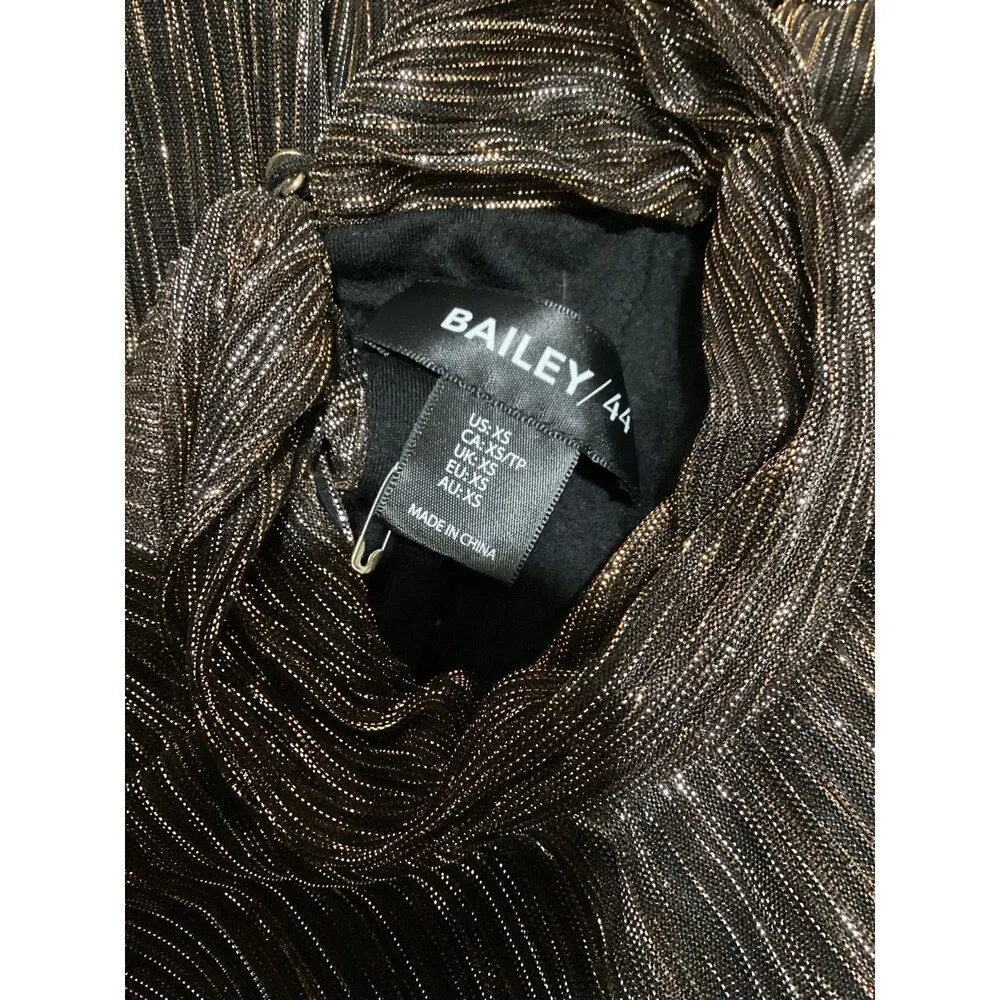 Bailey 44 Top Womens XS Black Gold Metallic Long Sleeve Mock Neck Blouse Party - Image 8