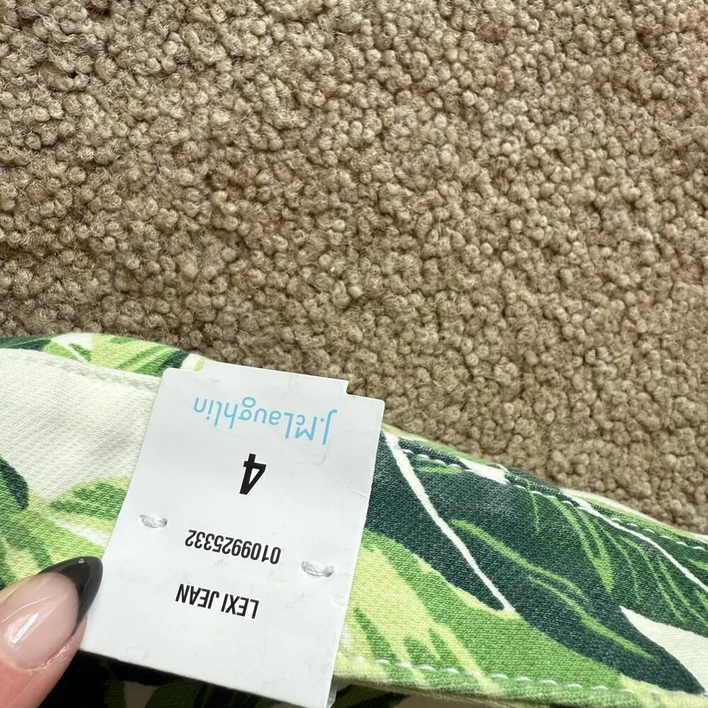 NWT J. McLaughlin Women’s 4 Off White/ Green Queen Palm Denim Jeans Cotton Blend - Image 8