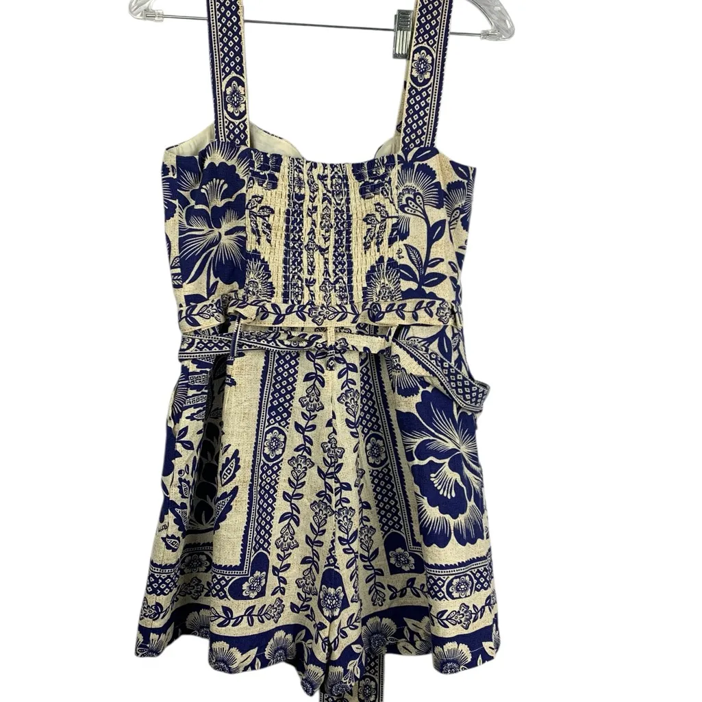 FARM Rio size small Blue pineapple garden romper white shorts tie tropical vaca - Image 3