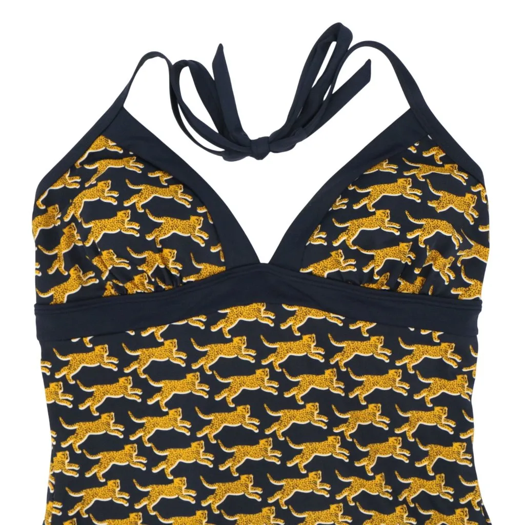 NWT Boden Navy Spotted Cheetah Print One Piece Halter Top Swimsuit US 12 Blue - Image 6