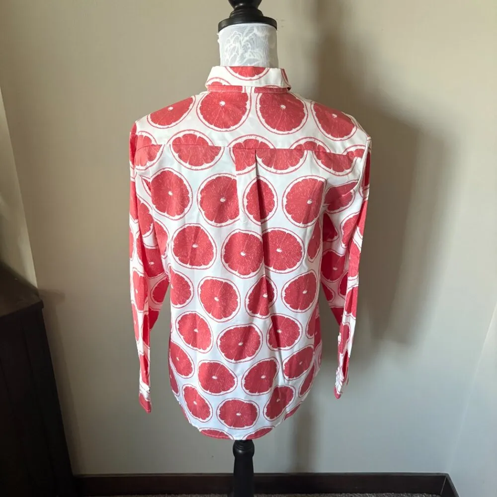 Katie Kime Grapefruit Novelty Button Front Long Sleeve Shirt Size Medium NWT White - Image 4