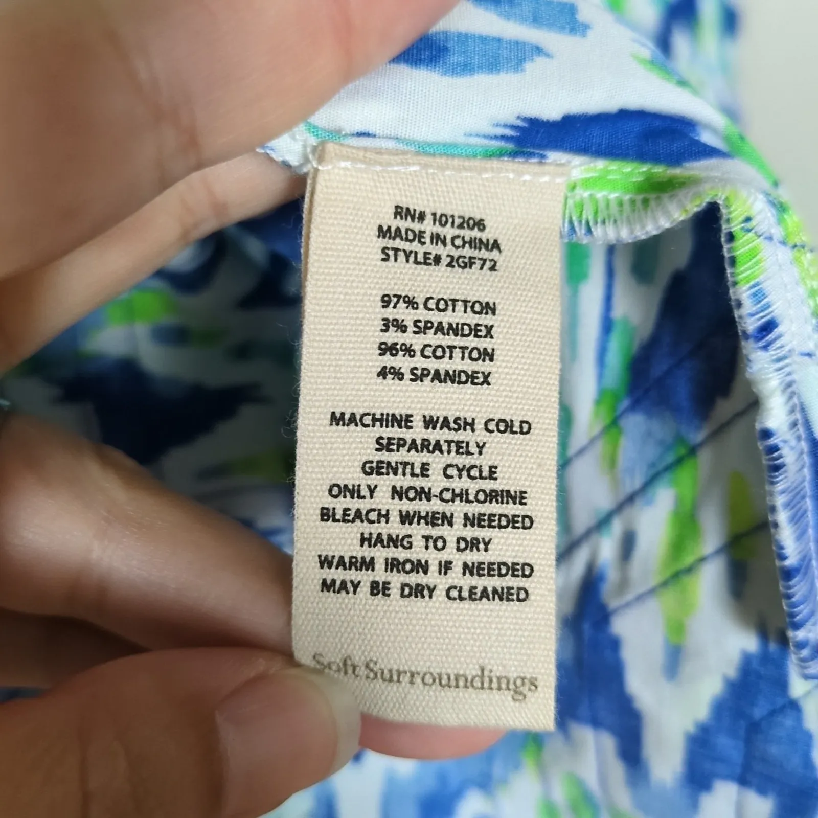 SOFT SURROUNDINGS Blue Green Kirti Ikat Tunic Poplin Split Neck Women's Medium - Image 5