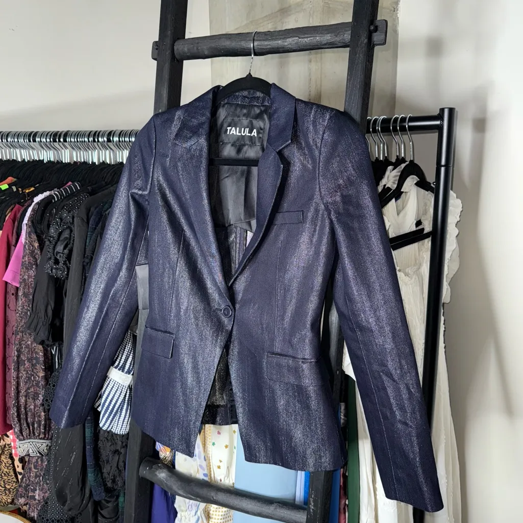 Talula Aritzia Blue Indigo Structured Single Button Blazer - Image 7