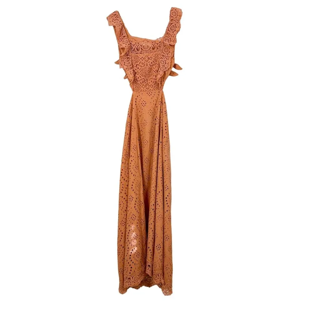 Nightcap x Carisa Rene Aimee Eyelet Copper Maxi Dress, EUC, Size XS MSRP $396 - Image 6