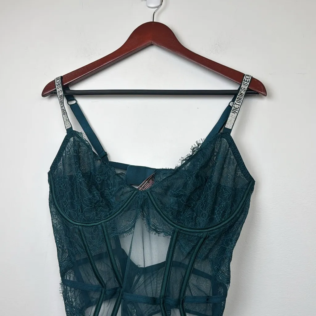 VICTORIA'S SECRET Very Sexy Shine Strap Lace Teddy Garter Lingerie XXL - Image 4