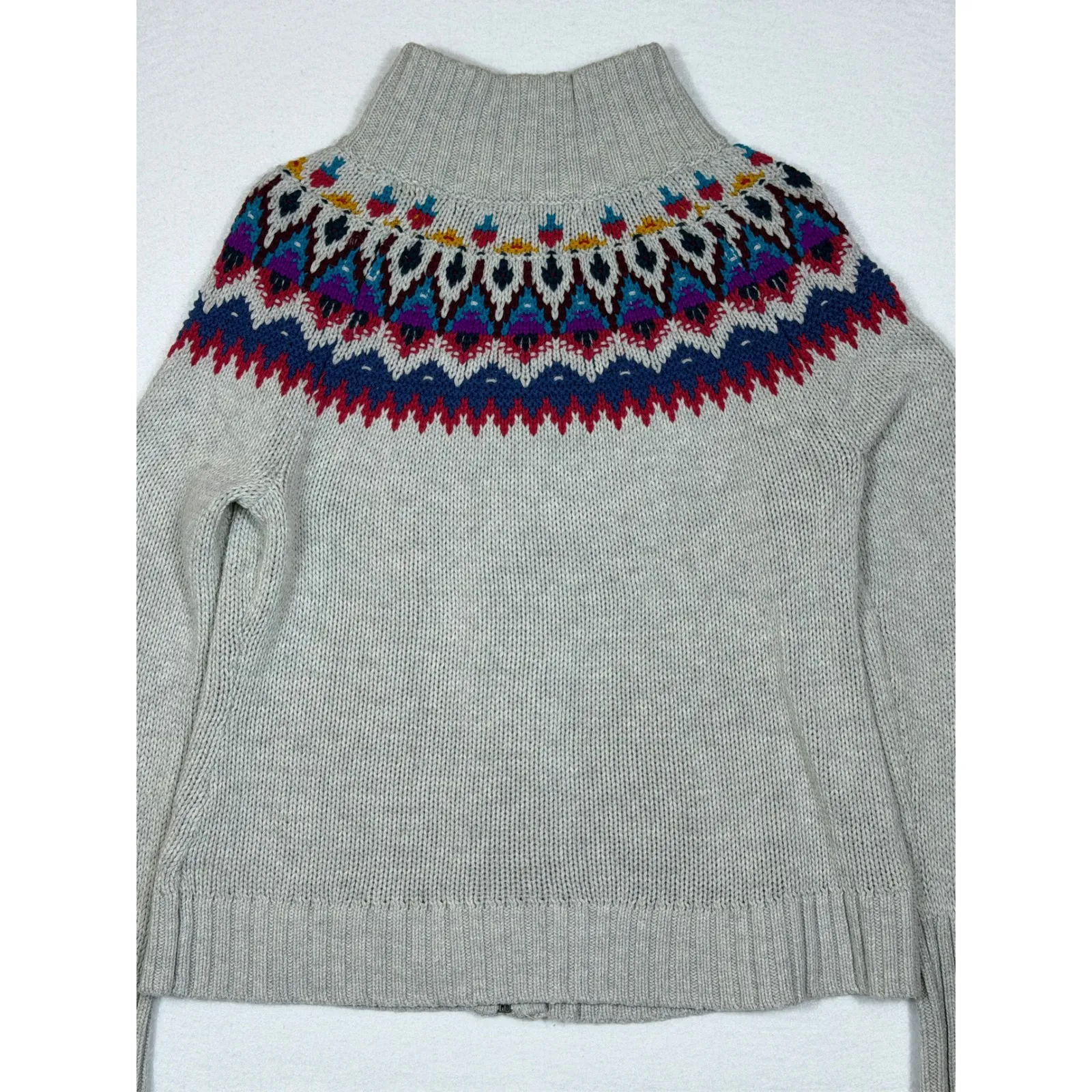Chaps Denim Fair Isle Full Zip Mock Neck Sweater Women's Small Gray Multicolor Size undefined - Image 8