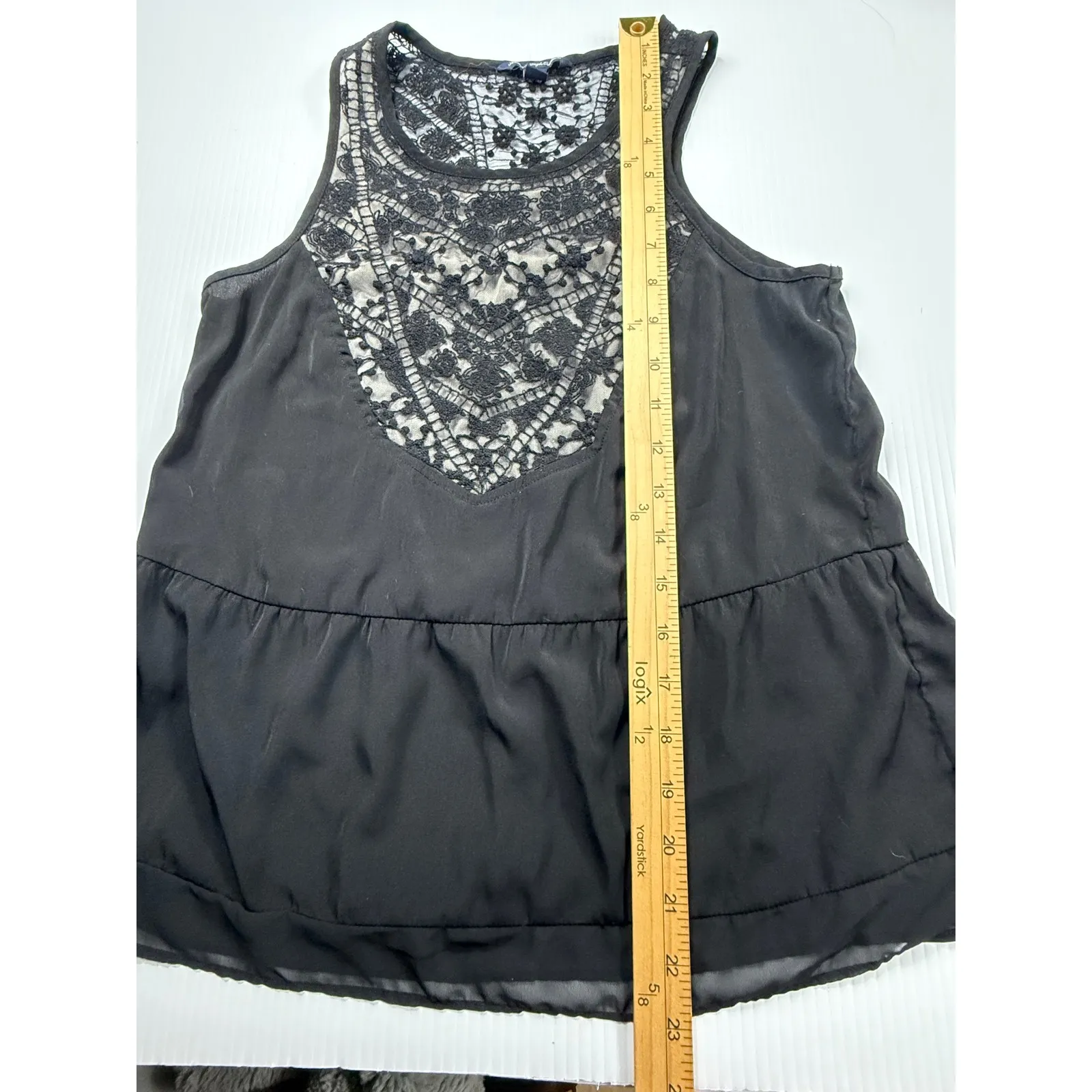 American Eagle Black Lace Peplum Tank Top‎ Sleeveless Casual Blouse S - Image 4
