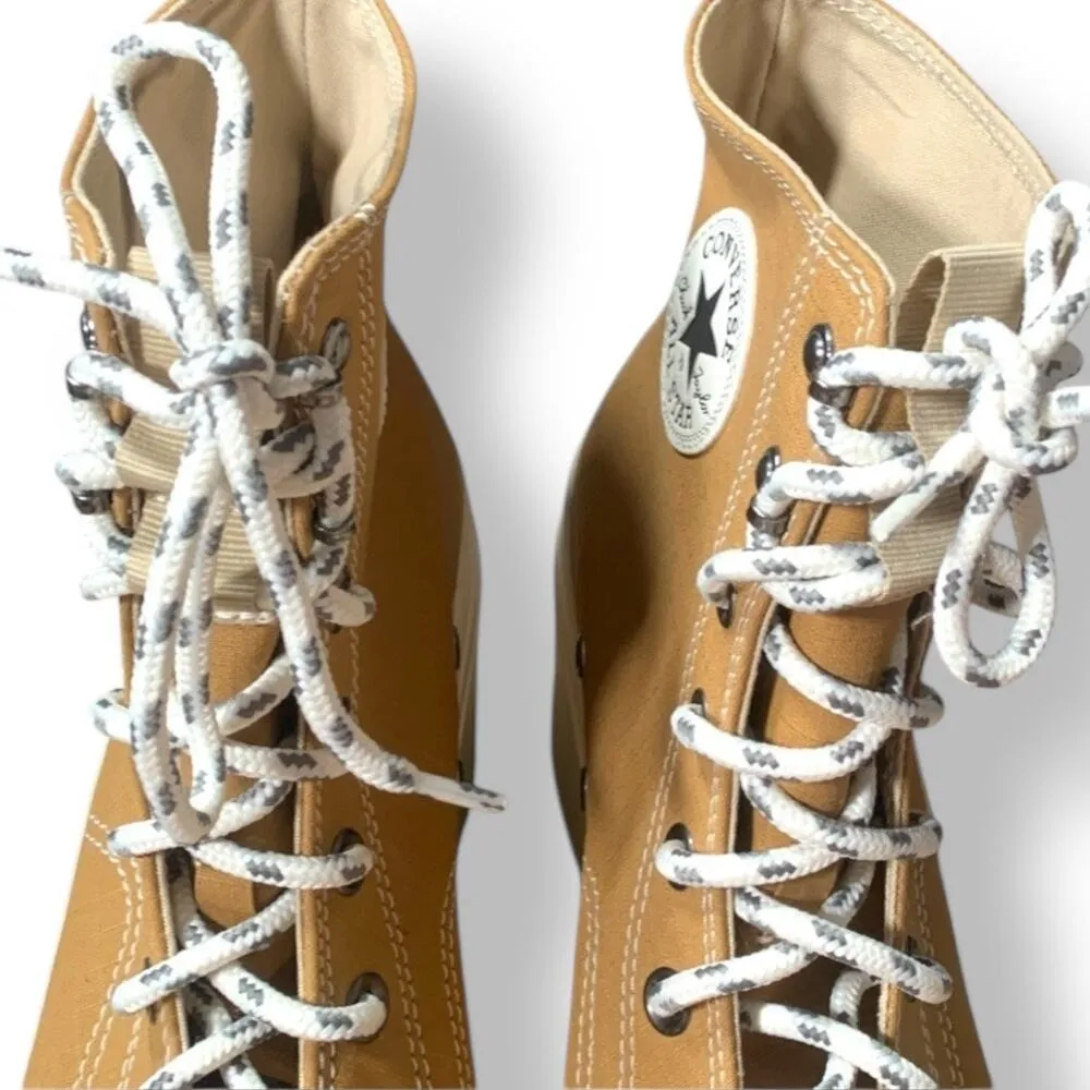 Converse  Chuck 70 De Luxe Block Heel Sneakers Tan White Lace Up Size 10.5 Unworn - Image 4