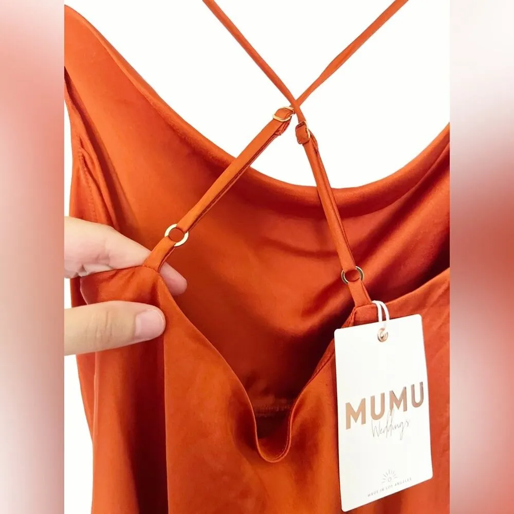 Show Me Your MuMu Burnt Orange Verona Satin Sleeveless Cowl Midi Dress Size XS - Image 9