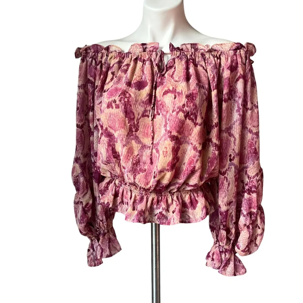 Vici Sutton Off the Shoulder Blouson Puffy Sleeve Printed Blouse, Sz S - Image 6
