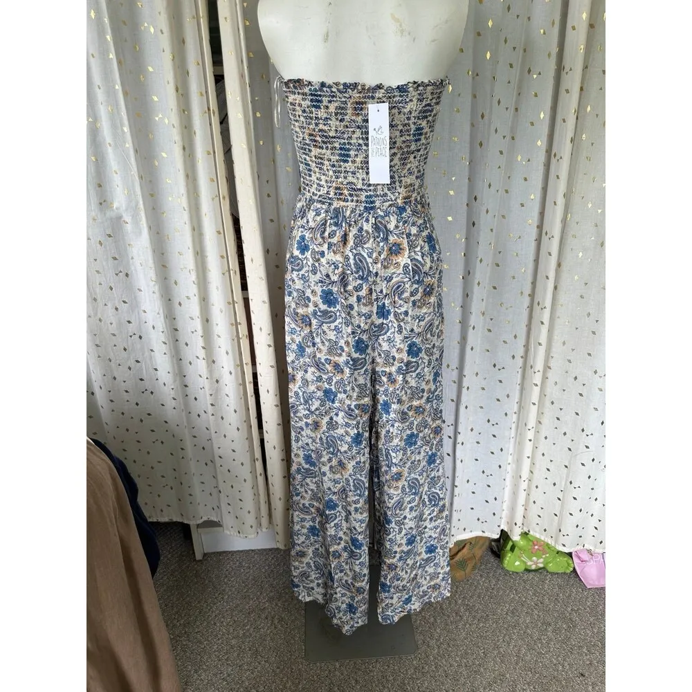 Patrons Of Peace NWT Floral Smocked Strapless Front Tie Wide Leg Jumpsuit S - Image 5