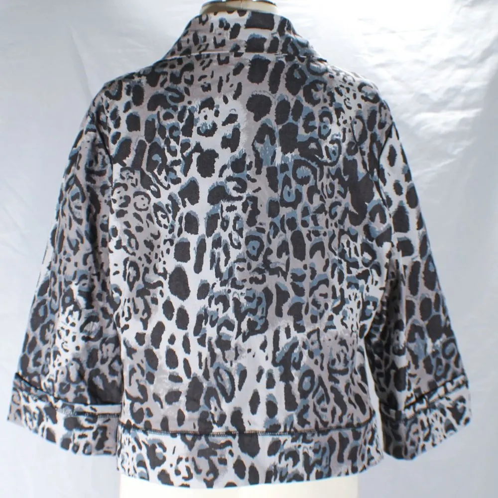 Fashion Bug Vintage Y2K Blue Gray Leopard Animal Print Open Front Blazer Light Jacket - Image 5