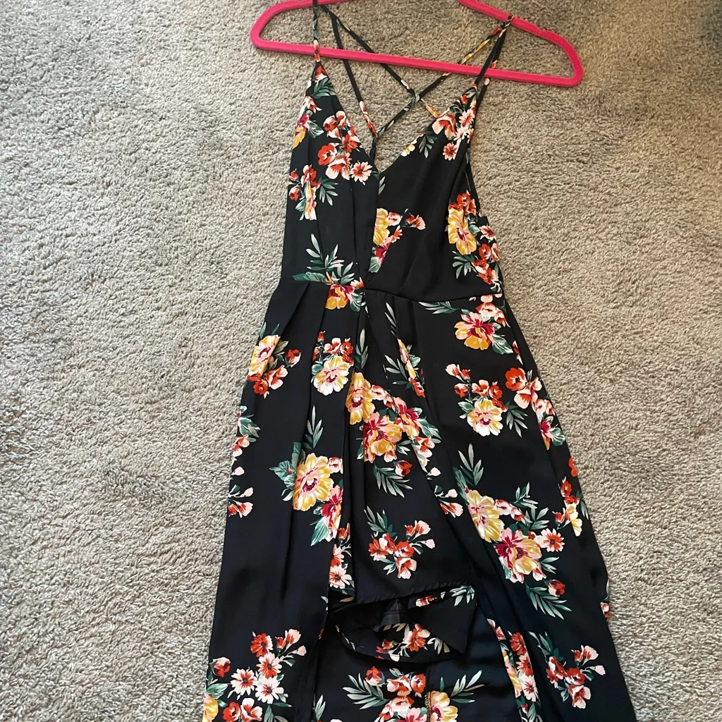 Lush Black Floral High Low Dress - Image 6