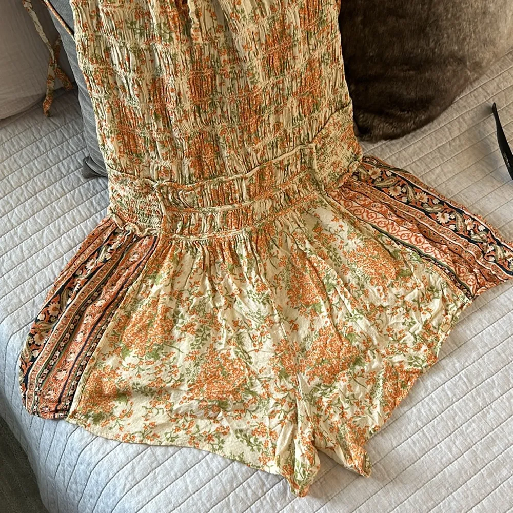 Free people rare Run Free Ruched Romper boho cottagecore summer festival beach L - Image 4