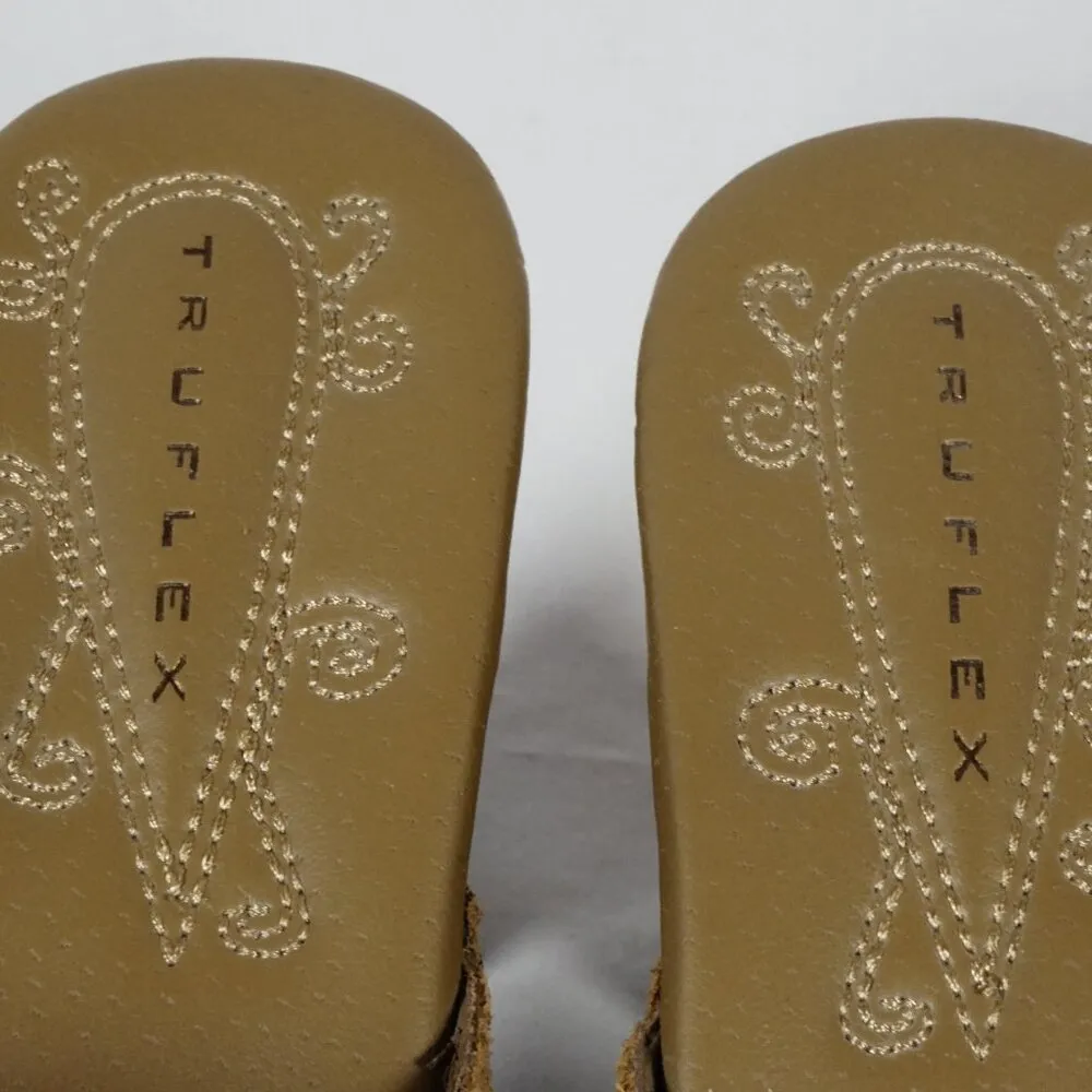 Truflex Kona Leather Tan High Heel Clogs Mules Boho Platform Shoes Size 7B - Image 6
