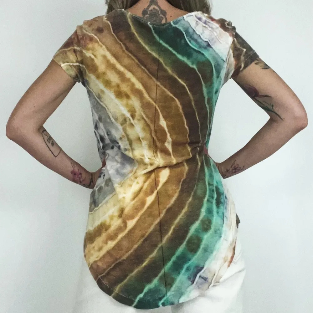 High-Low V-Neck Burn-out Woven Short Sleeve Tee | Size XS - Image 5