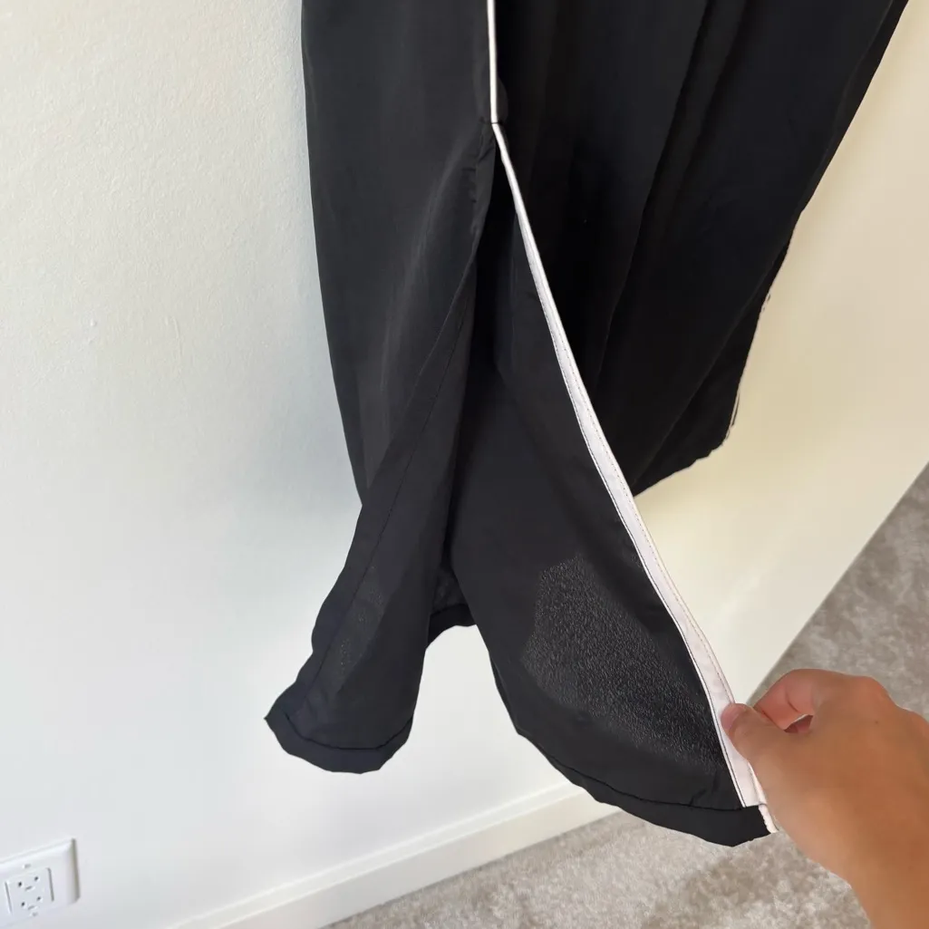 Jason Wu Black Wide Leg Straight Pant White Stripe Satin Flowy Track Pant Sporty - Image 6