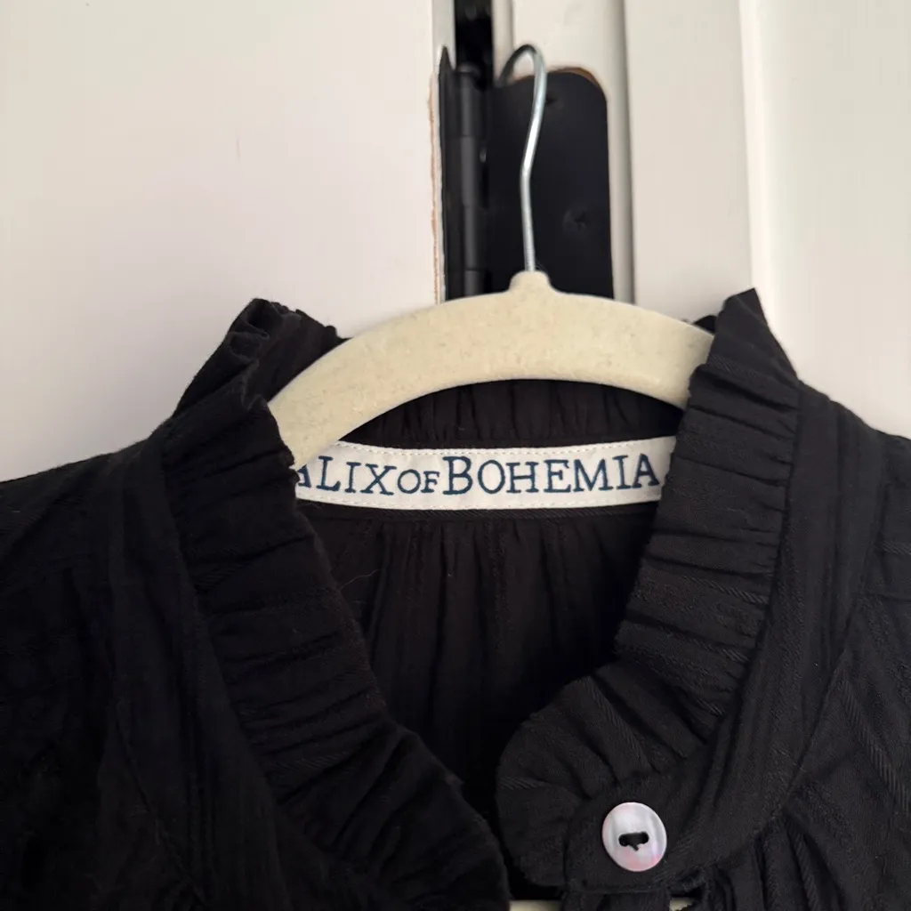 Alix of Bohemia Annabel Ebony Eyelet Shirt Black Long Sleeve Button Up - Image 3