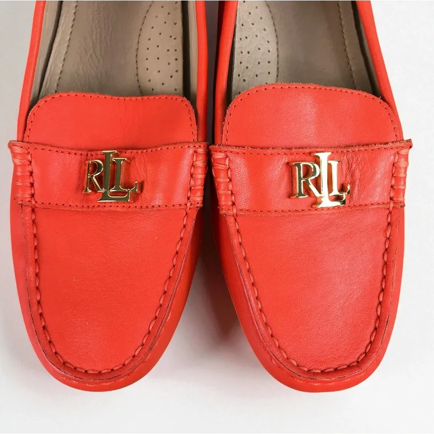 LAUREN RALPH LAUREN Leather Flat Loafer Women 7.5 Red Timeless Classic Work NWOB - Image 4