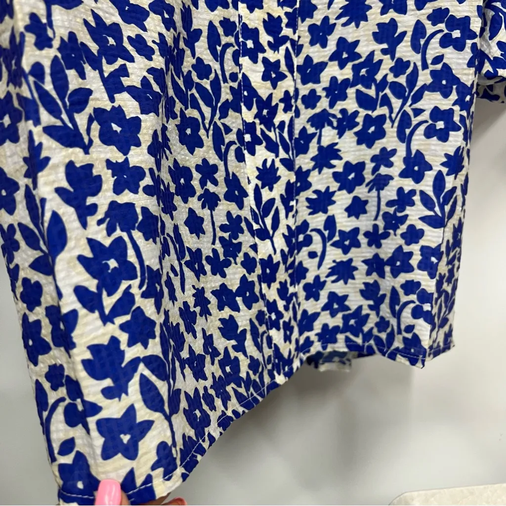 NWT Anthropology THML xs embroidered puff sleeve Blue Pink Floral Blouse ruffle - Image 10