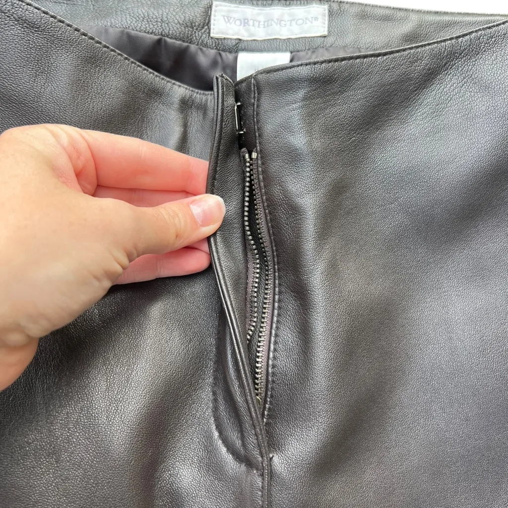 Dark Brown Genuine Leather Pants Size 8 - Image 4