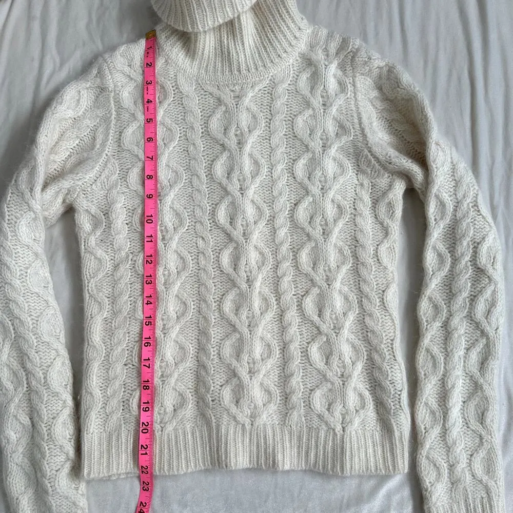 Vintage Medium Angora Lambswool Fisherman Sweater Turtleneck Cable Knit Chunky - Image 4